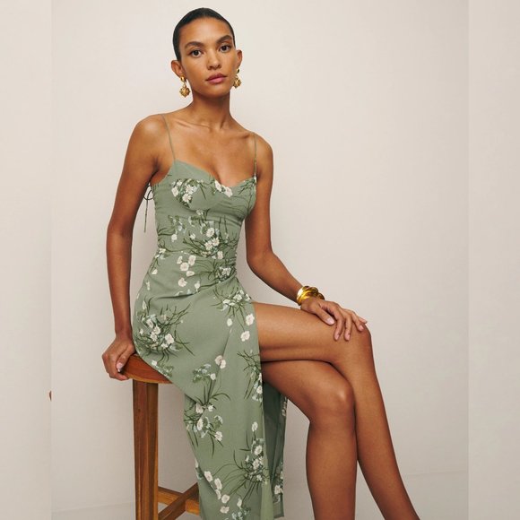 Reformation Dresses & Skirts - NWOT Reformation Kourtney Dress in Bonita Green White Floral Sleeveless …